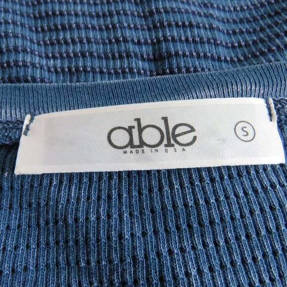 ABLE Distressed Blue Waffle Knit Crochet Cuff Swing Dress Boho Casual - Size S - Picture 14 of 15